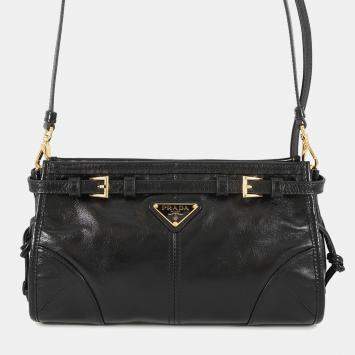 مملوكة مسبقًا Prada Bonnie Shoulder Bag Black Leather Size Small