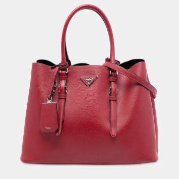 مملوكة مسبقًا Prada Red Medium Saffiano Cuir Double Handle Satchel