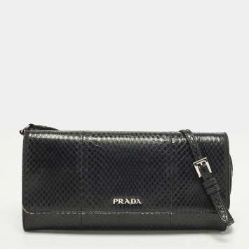 Pre Owned Prada Black Snakeskin Leather Strap Clutch