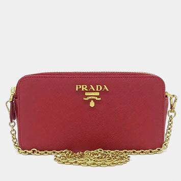مملوكة مسبقًا Prada Red Leather Saffiano Mini Chain Bag