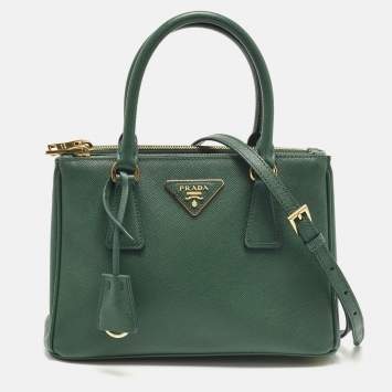 مملوكة مسبقًا Prada Galleria Double Zip Small Green Saffiano Lux Leather Tote