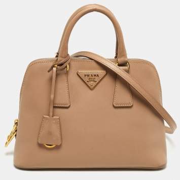 Pre Owned Prada Promenade Small Beige Saffiano Lux Leather Satchel