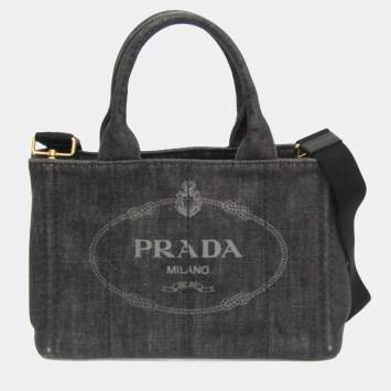 مملوكة مسبقًا Prada Canapa S Size Canvas Shoulder Bag Tote Bag Black