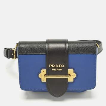 مملوكة مسبقًا Prada Cahier Royal Blue/Black Leather Convertible Belt Bag