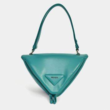 Pre Owned Prada 2021 Green Padded Nappa Grace Lux Triangle Crossbody Bag