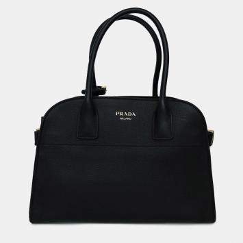 Pre Owned Prada Black Leather Medium Tote Bag