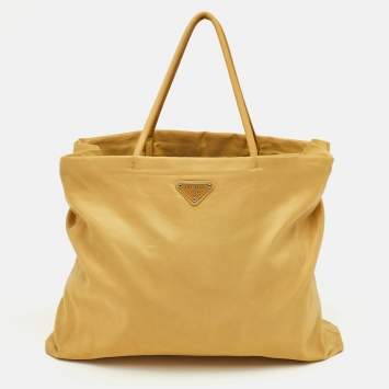 Pre Owned حقيبة تسوق برادا شوبير نسيج أصفر نايليون