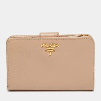 Pre Owned Prada Beige Saffiano Leather Flap French Wallet