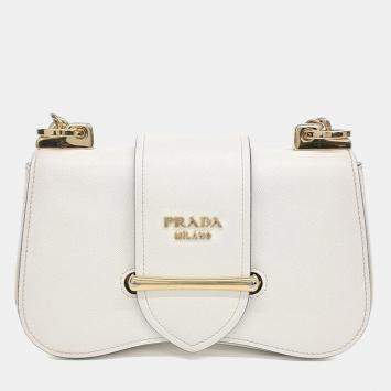 Pre Owned Prada Cream Leather Sidonie Crossbody Bag (1BD219)