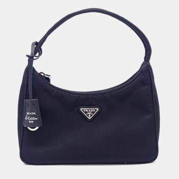 Pre Owned Prada Black Nylon Tessuto Hobo Bag (1NE515)