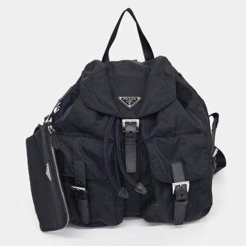 Pre Owned Prada Black Re-Nylon Two-Pocket Backpack (1BZ811)