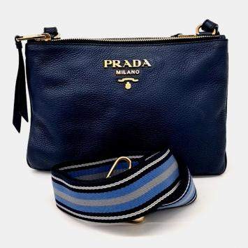 Pre Owned Prada Navy Blue Leather Crossbody Bag