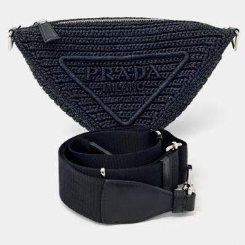 Pre Owned Prada Black Raffia Triangle Shoulder Bag