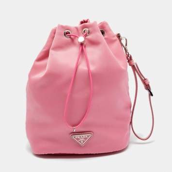 Pre Owned Prada Pink Nylon Drawstring Bucket Pouch