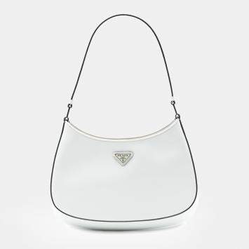 Pre Owned Prada White Brushed Leather Cleo Shoulder Bag