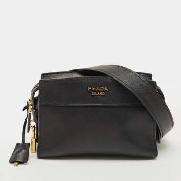 Pre Owned Prada Esplanade City Black Saffiano Leather Crossbody Bag