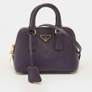 Pre Owned Prada Promenade Mini Purple Saffiano Lux Leather Satchel