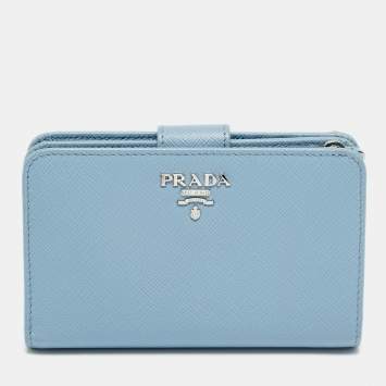 Pre Owned Prada Lampo Light Blue Saffiano Leather Compact Wallet
