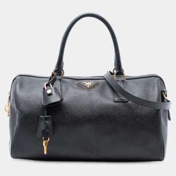 Pre Owned Prada Black Saffiano Lux Boston Bag