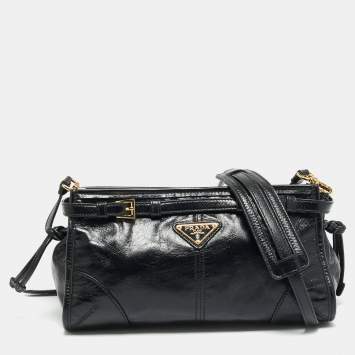 Pre Owned Prada Bonnie Black Leather Crossbody Bag