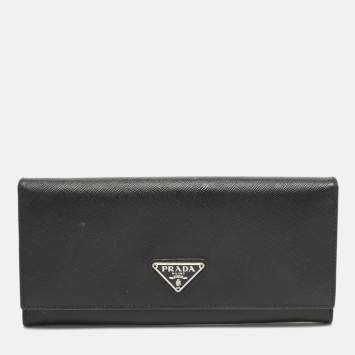 مملوكة مسبقًا Prada Black Saffiano Leather Flap Continental Wallet