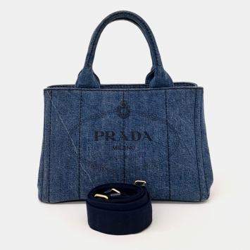 مملوكة مسبقًا Prada Blue Denim Canapa Tote and Shoulder Bag