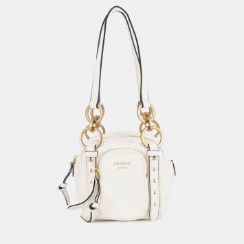Pre Owned Prada Dangle Handbag White Leather Size Mini