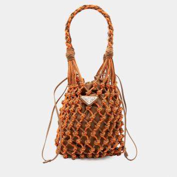 مملوكة مسبقًا Prada Brown, Orange Small Suede Macrame Noue Shoulder Bag