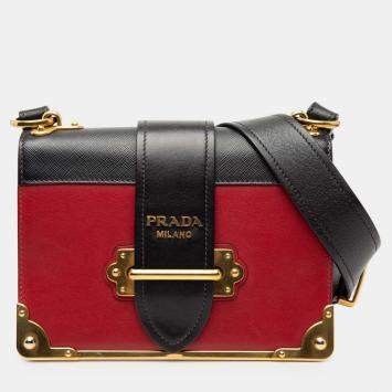 مملوكة مسبقًا Prada Black, Red Saffiano Trimmed City Calf Cahier Crossbody