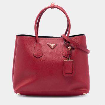 مملوكة مسبقًا Prada Red Large Saffiano Cuir Double Satchel