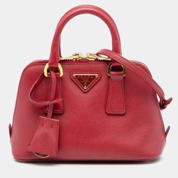 Pre Owned Prada Red Mini Saffiano Lux Promenade Satchel