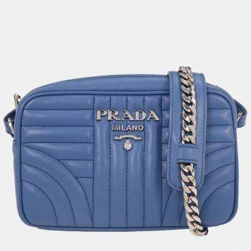 مملوك ة مسبقًا Prada Blue Leather Diagramme Chain Shoulder Bag