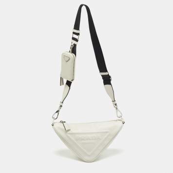 مملوكة مسبقًا حقيبة كتف برادا مثلث جلد أبيض