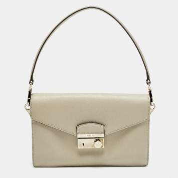 مملوكة مسبقًا Prada Sound Flap Small Grey Saffiano Lux Leather Shoulder Bag