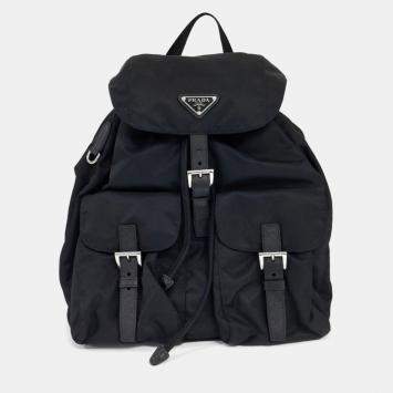 Pre Owned Prada Black Nylon Re-Nylon Two-Pocket Backpack