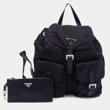 Pre Owned Prada Black Re-Nylon Two-Pocket Backpack