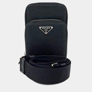 مملوكة مسبقًا حقيبة كروس بودي وهاتف برادا جلد سافيانو أسود