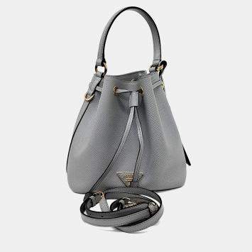 Pre Owned Prada Grey Leather Saffiano Bucket Tote and Crossbody Bag