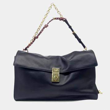 Pre Owned Prada Black Leather Soft Sound Charm Shoulder Bag Large