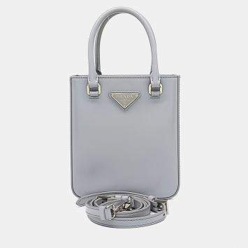 Pre Owned Prada Blue Leather Small Brushed Tote Bag