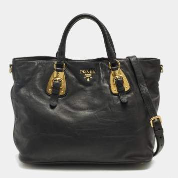 Pre Owned Prada Black Leather Snap Tote