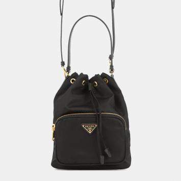 Pre Owned Prada Duet Bucket Re-Nylon Black Nylon