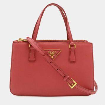 Pre Owned Prada Galleria Triangle Handbag/Shoulder Bag In Saffiano Leather Pink