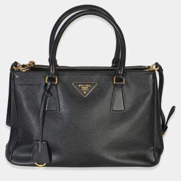 Pre Owned Prada Black Saffiano Small Galleria Double Zip Tote