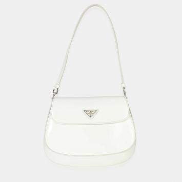 Pre Owned Prada White Brushed Leather Small Cleo
