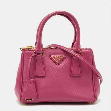 Pre Owned Prada Double Zip Mini Fuchsia Saffiano Lux Leather Tote