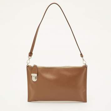 Pre Owned Prada Brown Saffiano Leather Top Zip Shoulder Bag