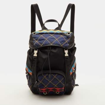مملوكة مسبقًا Prada Tessuto Navy Blue/Black Quilted Fabric and Leather Backpack