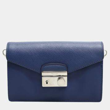 Pre Owned Prada Blue Saffiano Mini Sound Flap Bag SHW