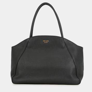 Pre Owned Prada Logo Tote Bag Black Leather Size Large